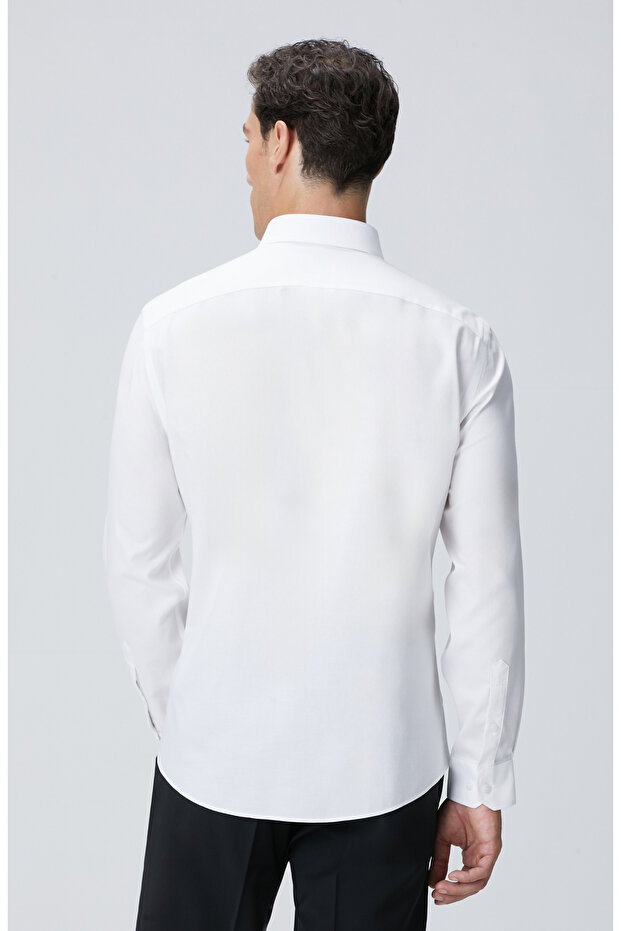 Beyaz Non-Iron Jakarlı Gömlek - 6