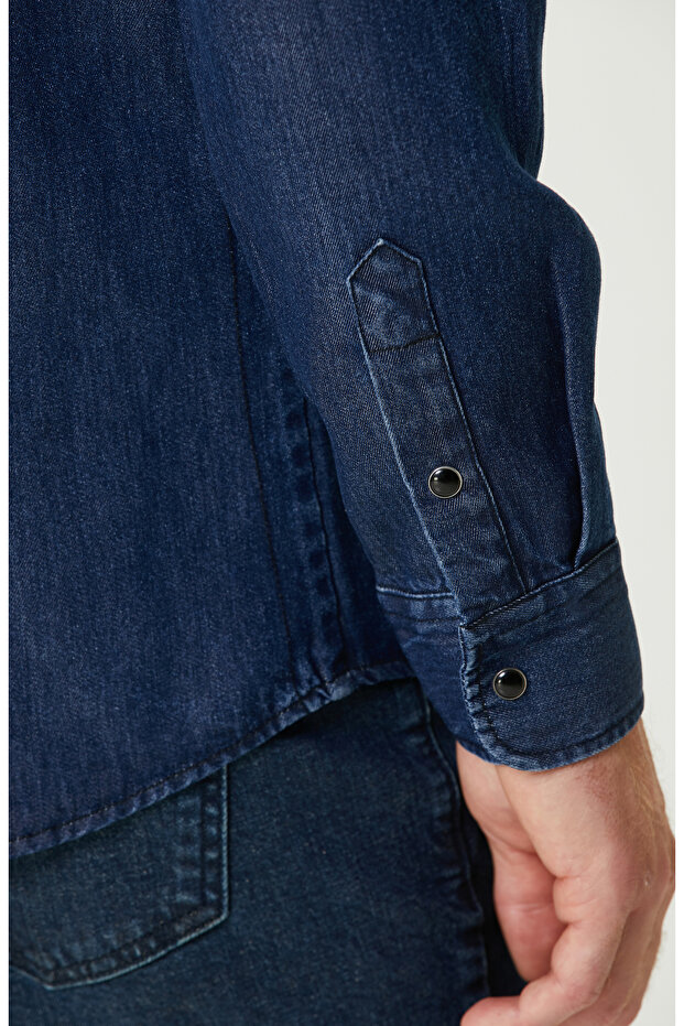 İndigo Denim Gömlek - 8