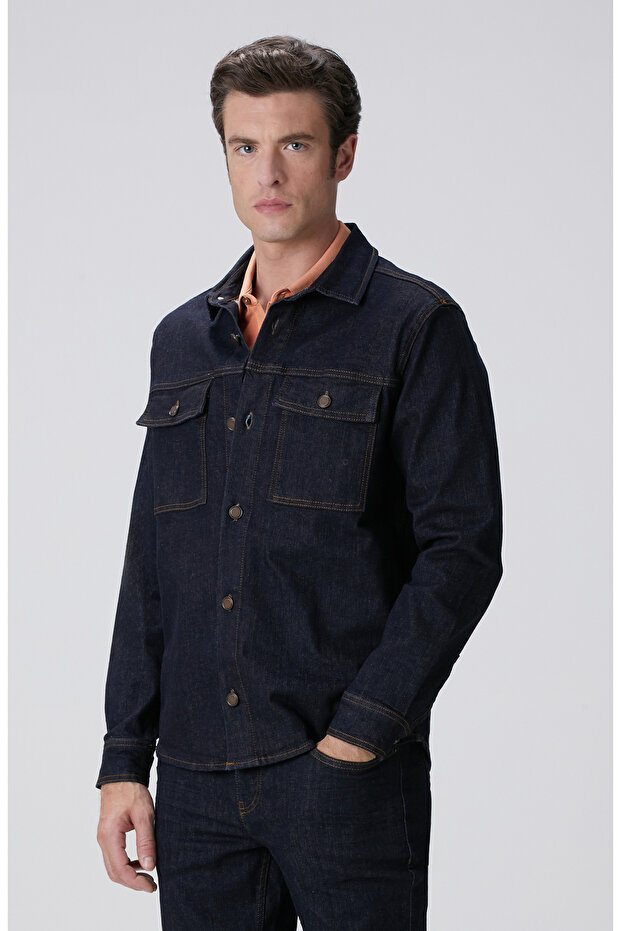 Lacivert Denim Gömlek - 4