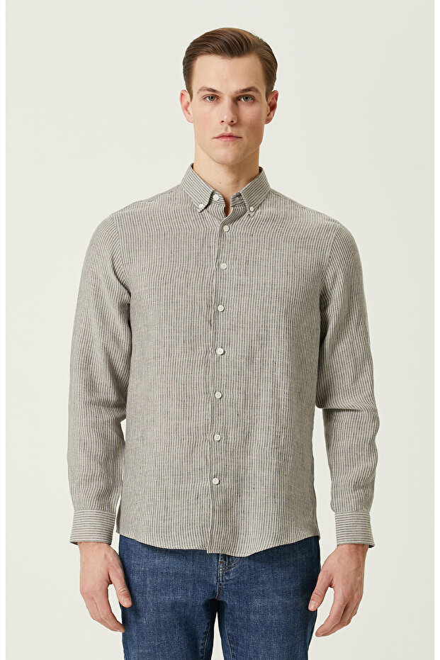 Bej Keten Gömlek - 1