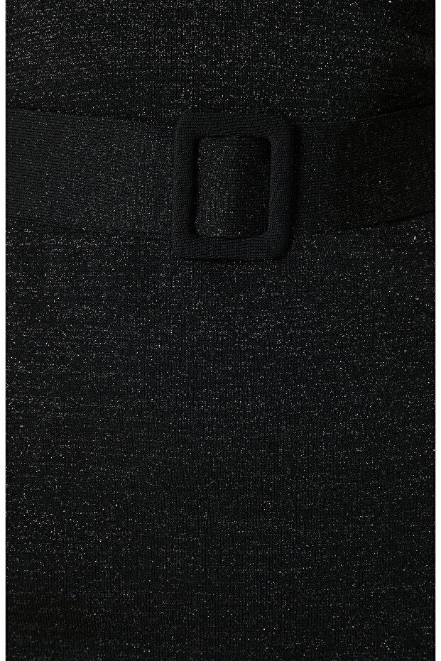 Siyah Mini Triko Elbise - 4