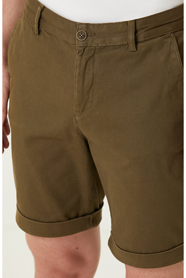 Haki Diyagonal Desenli Şort - 4