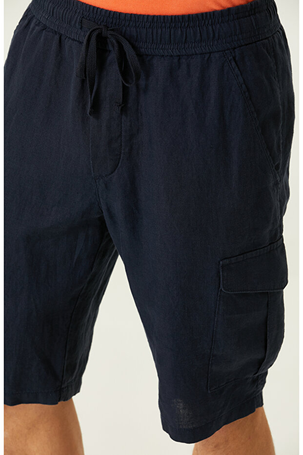 Lacivert Keten Şort - 4
