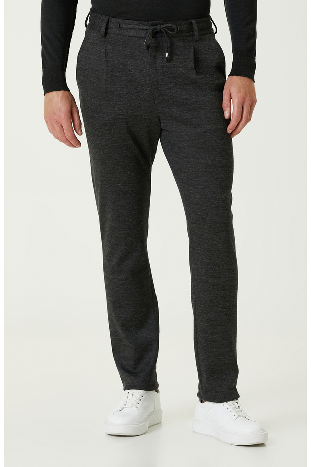 Antrasit Yün Karışımlı Örme Pantolon - 2