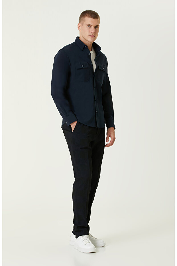 Lacivert Çift Cepli Gömlek - 3