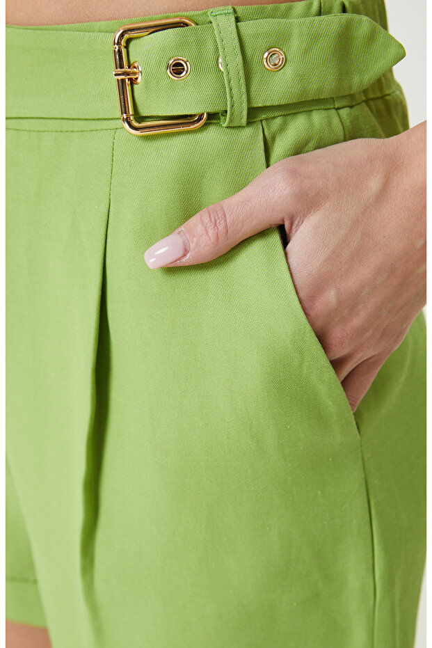 Neon Yeşil Pileli Pantolon - 4