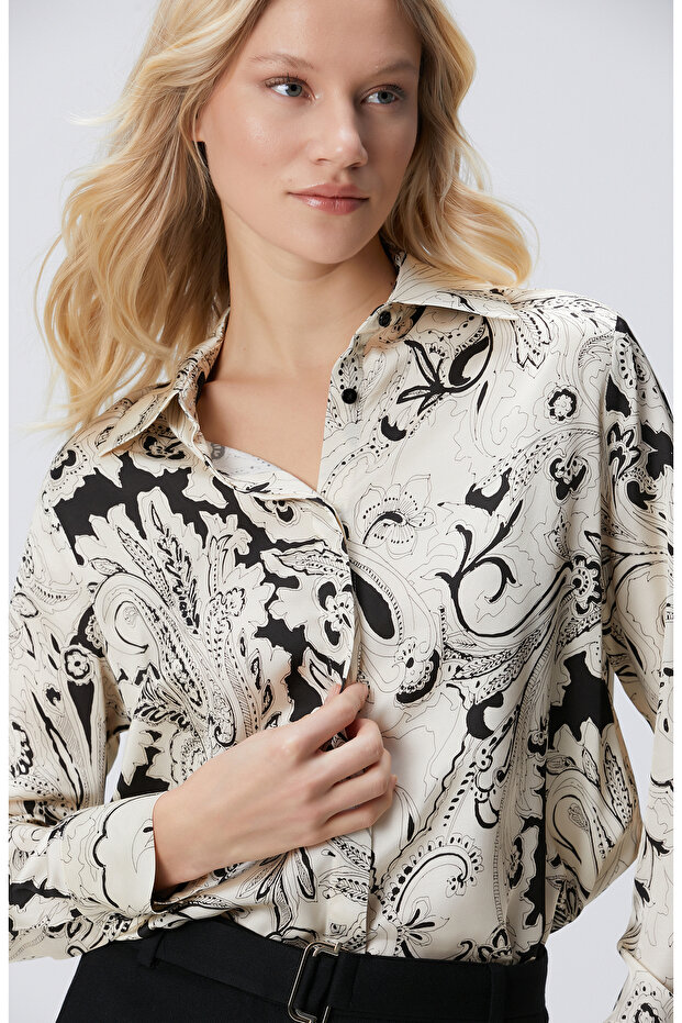 Siyah Bej Desenli Gömlek - 2