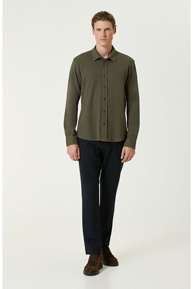 Haki Merserize Örme Gömlek - 3