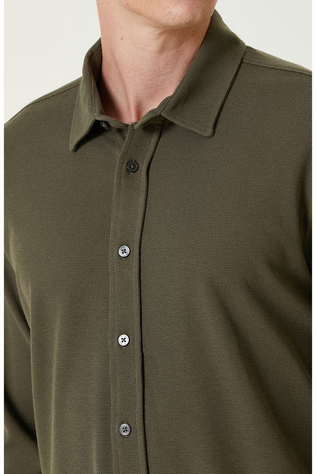 Haki Merserize Örme Gömlek - 6