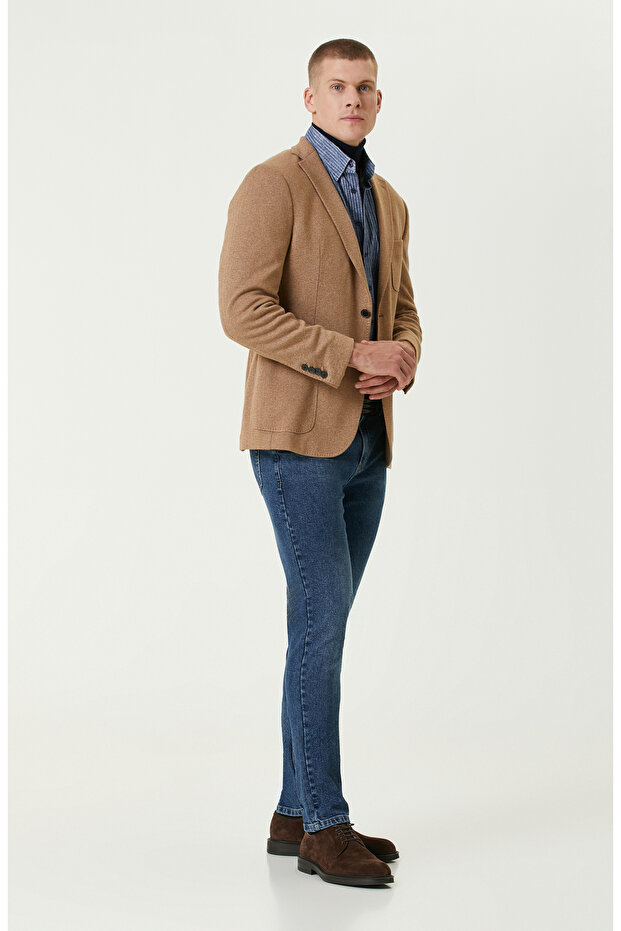 Indigo Çizgi Desenli Gömlek - 3