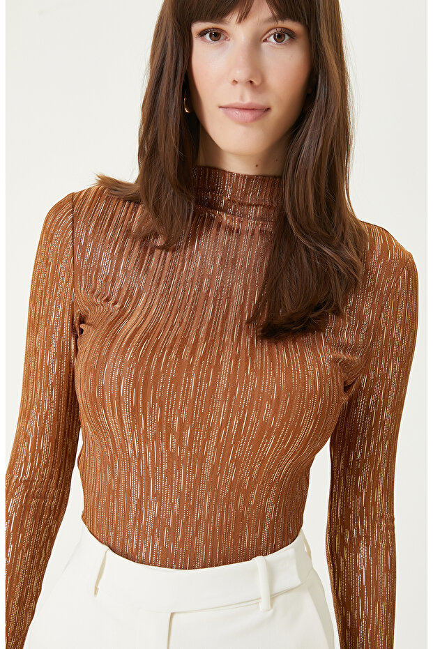 Bakır Dik Yaka Örme Bluz - 2