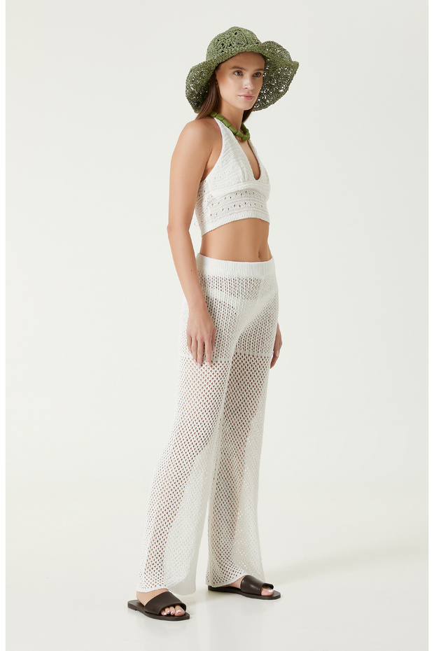 Ekru Ajurlu Plaj Bluz - 3