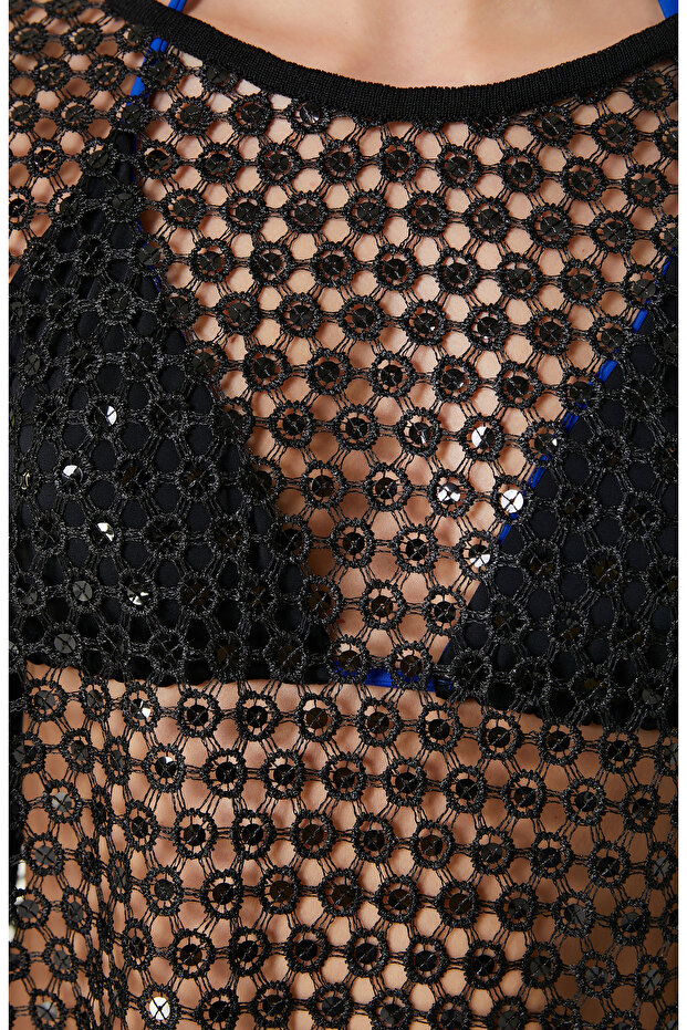 Siyah Ajurlu Plaj Bluz - 5