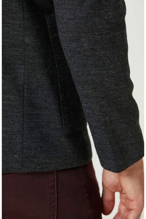 Antrasit Yün Karışımlı Örme Ceket - 6