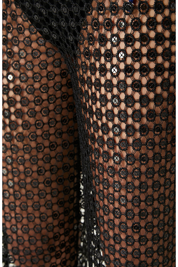 Siyah Payetli Plaj Pantolonu - 4