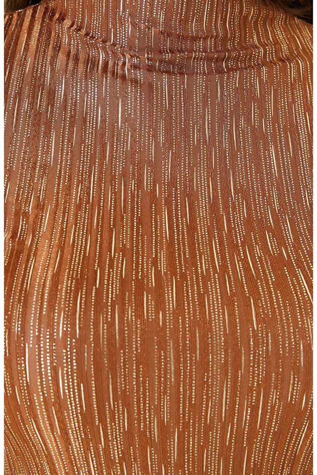 Bakır Dik Yaka Örme Bluz - 5