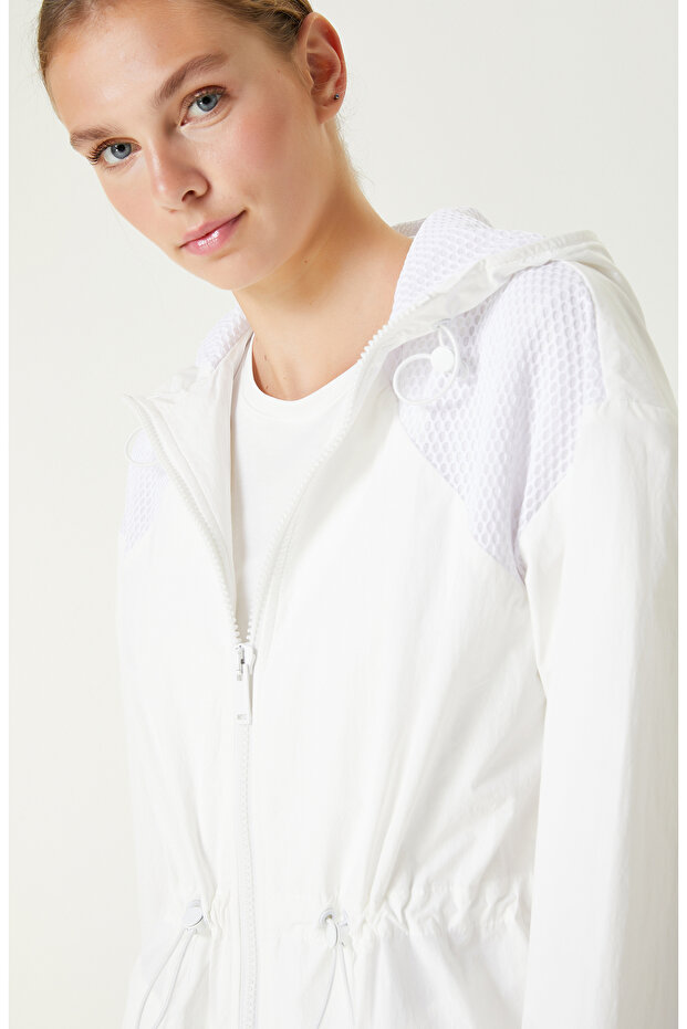 N-Tech Beyaz Kapüşonlu Mont - 4