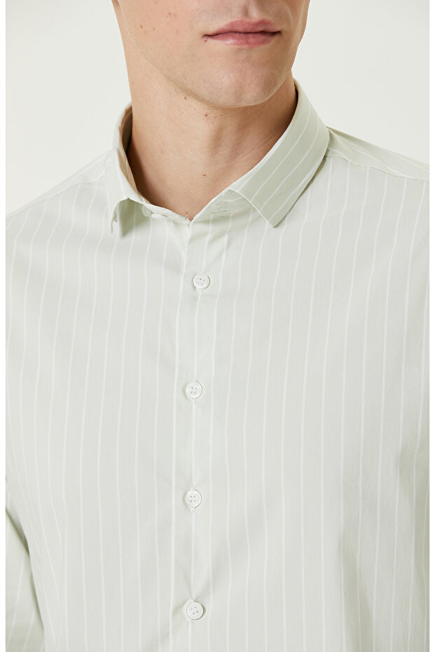 Yeşil Çizgi Desenli Gömlek - 6