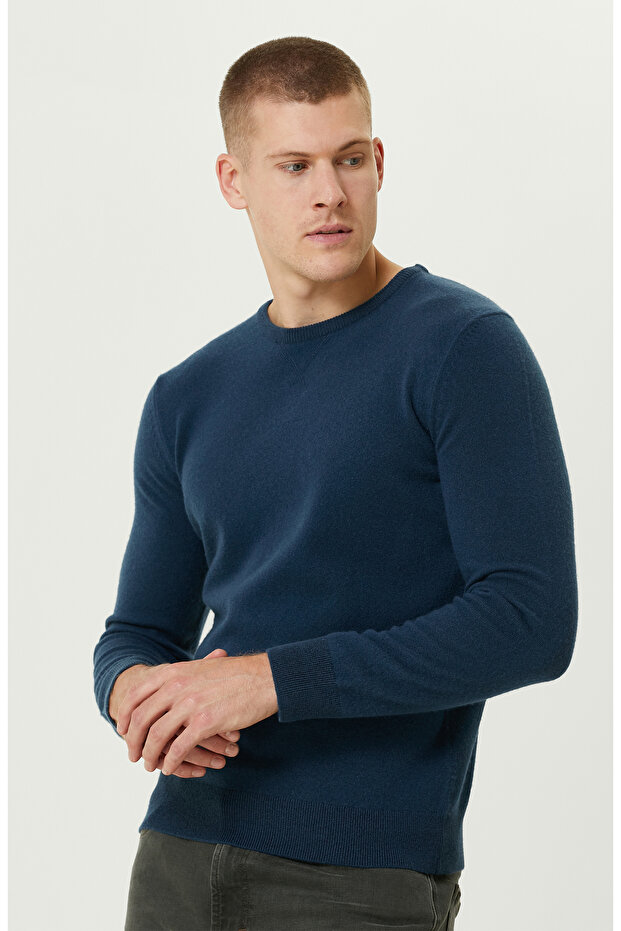 Limited Indigo Kaşmir Karışımlı Basic Kazak - 2