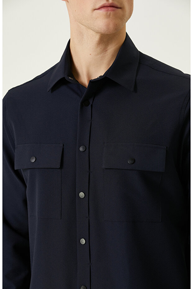 N-Tech Lacivert Gofreli Gömlek - 6