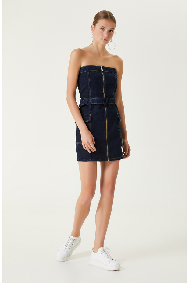 İndigo Denim Elbise - 1