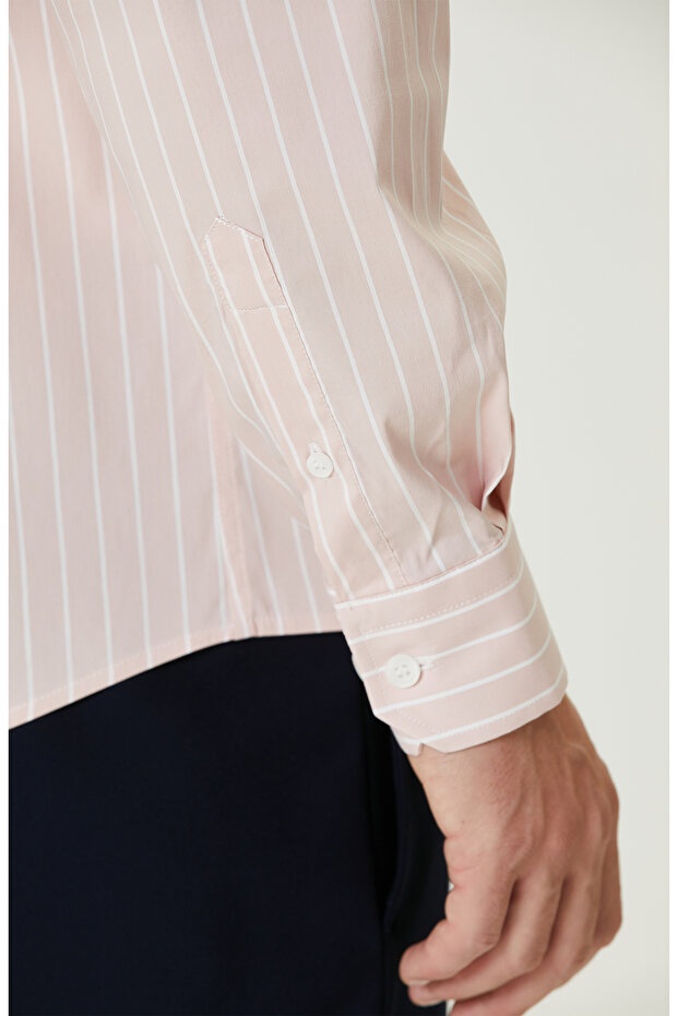 Pembe Çizgi Desenli Gömlek - 7