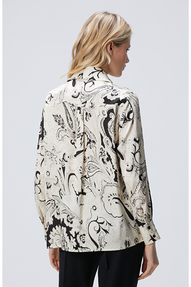 Siyah Bej Desenli Gömlek - 6