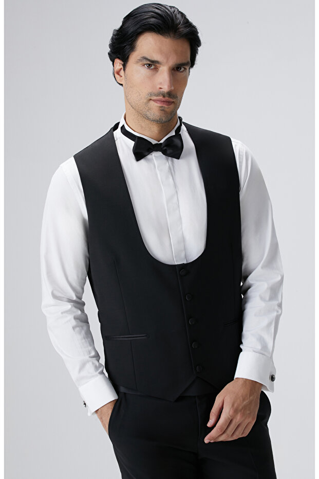 Siyah Yün Karışımlı Yelek - 2