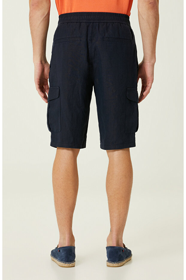 Lacivert Keten Şort - 3