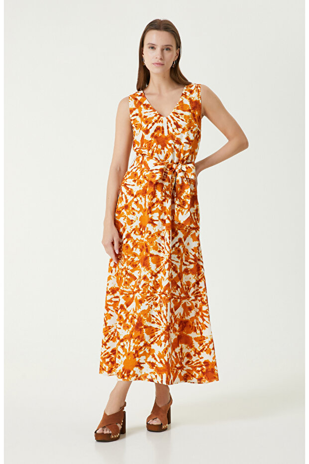 Turuncu Keten Elbise - 3