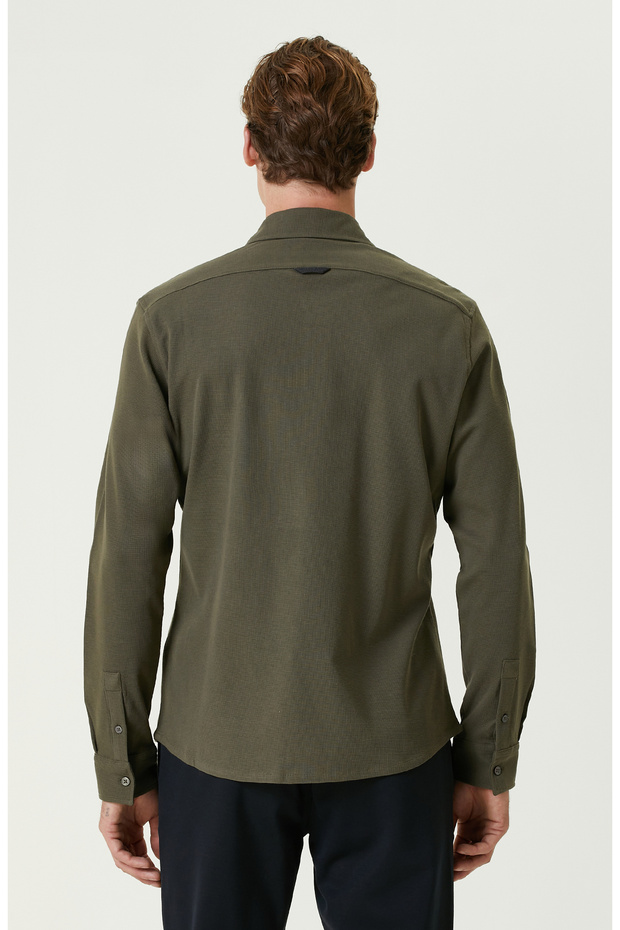 Haki Merserize Örme Gömlek - 5