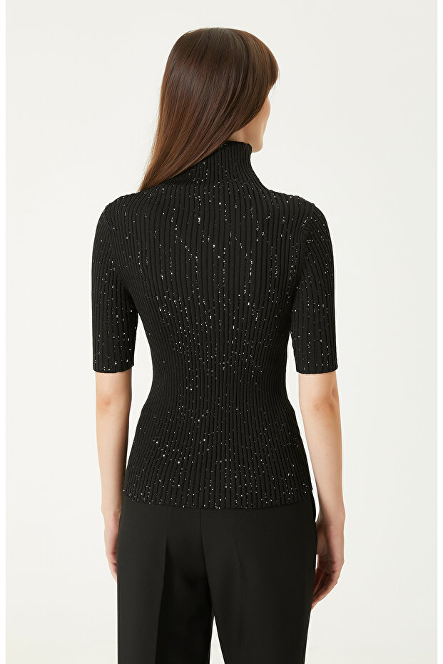 Siyah Payetli Triko Kazak - 7