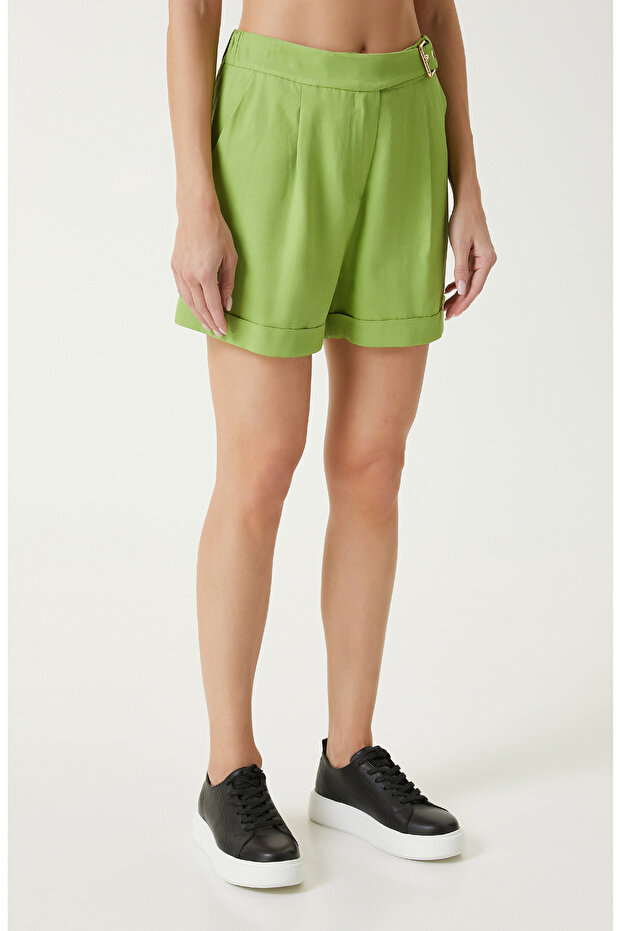 Neon Yeşil Pileli Pantolon - 3