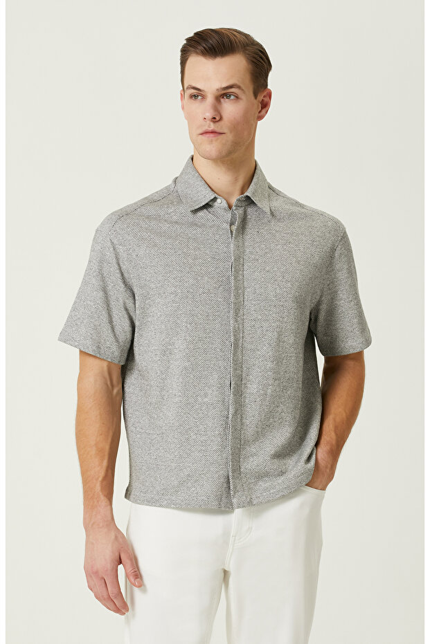 Gri Keten Gömlek - 1