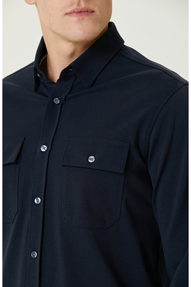 Lacivert Çift Cepli Gömlek - 6
