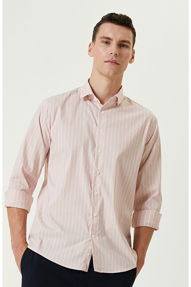 Pembe Çizgi Desenli Gömlek - 2