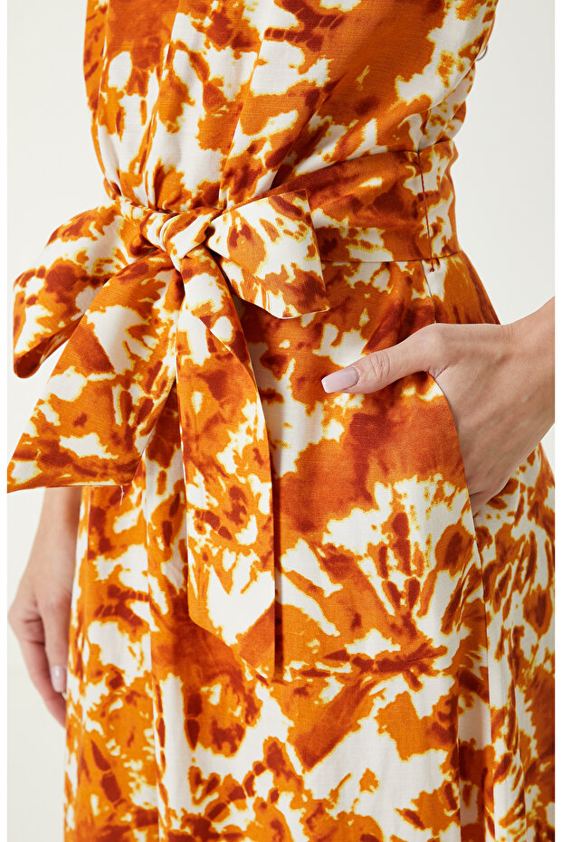 Turuncu Keten Elbise - 5