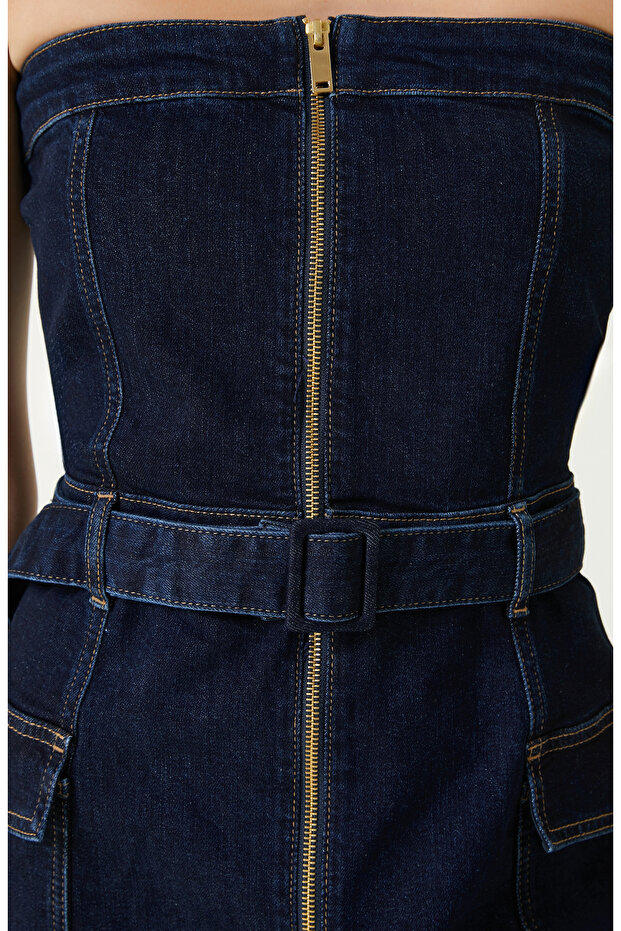 İndigo Denim Elbise - 5