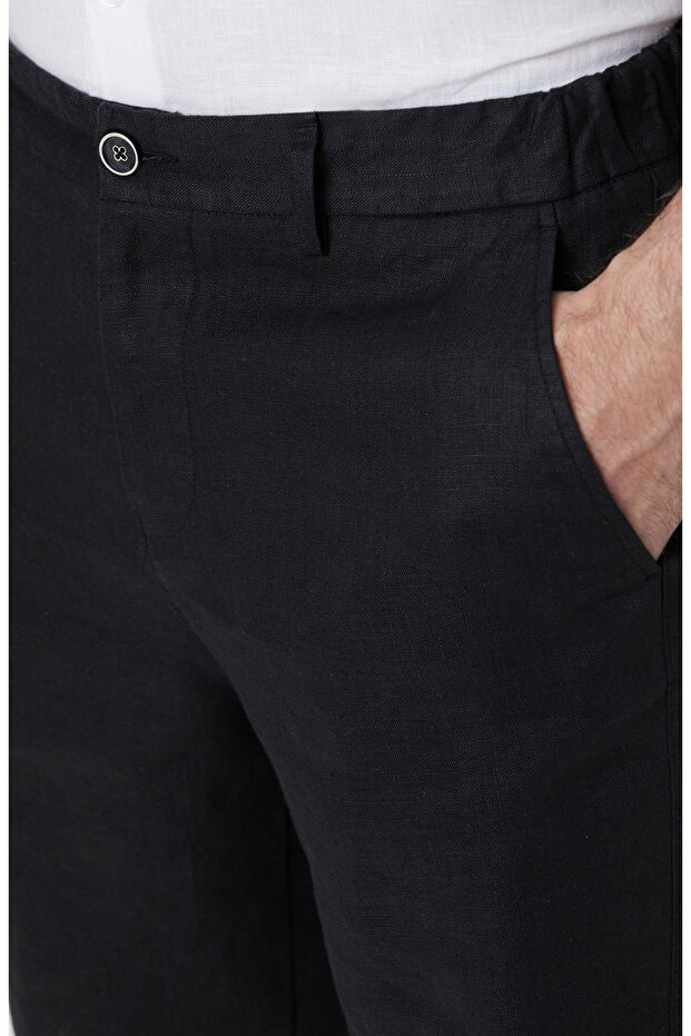 Siyah Keten Şort - 4