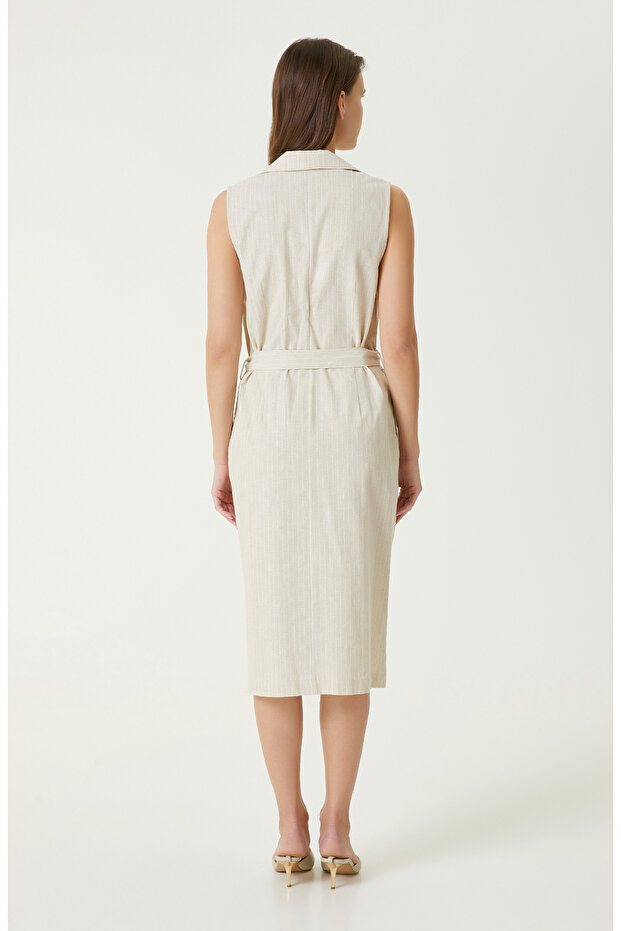 Bej Kadın Keten Elbise - 6