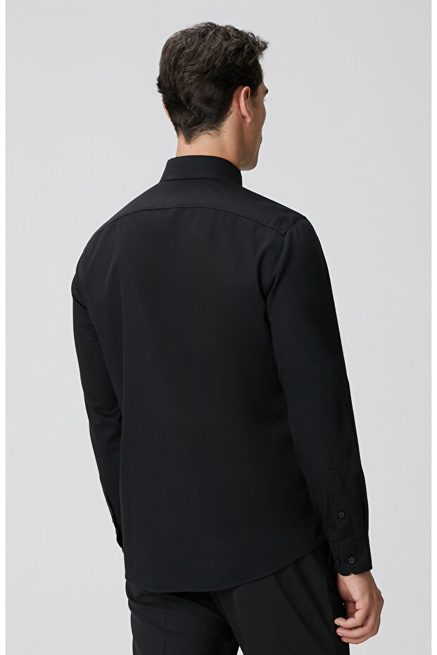Siyah Non-Iron Saten Gömlek - 5