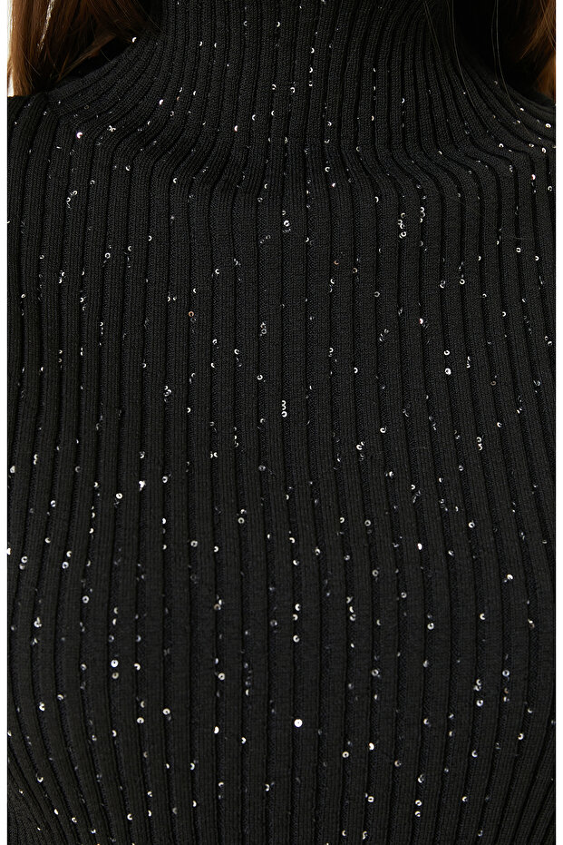 Siyah Payetli Triko Kazak - 6