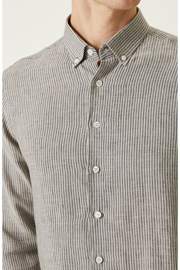 Bej Keten Gömlek - 6