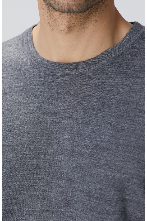 Gri Melanj Yün Basic Triko - 6