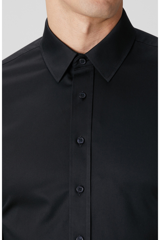 Siyah Non-Iron Saten Gömlek - 6