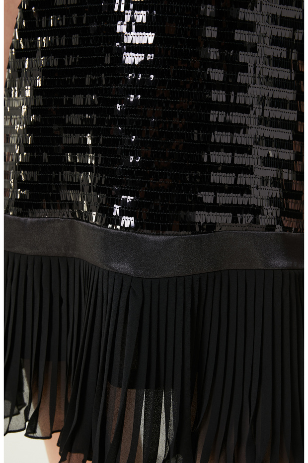 Siyah Payetli Mini Abiye Elbise - 5