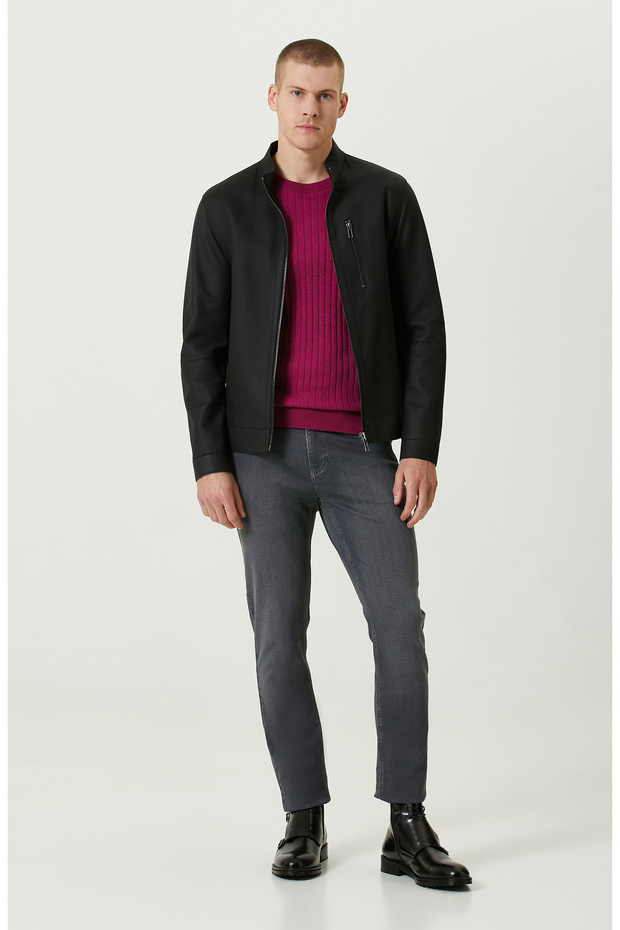 Fuşya Saç Örgülü Triko Kazak - 2