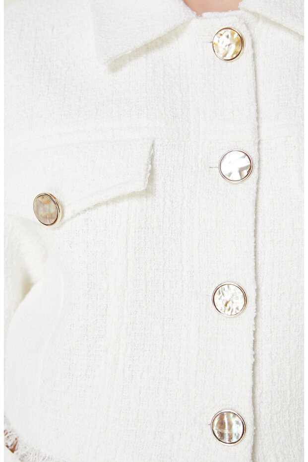 Ekru Tweed Ceket - 4