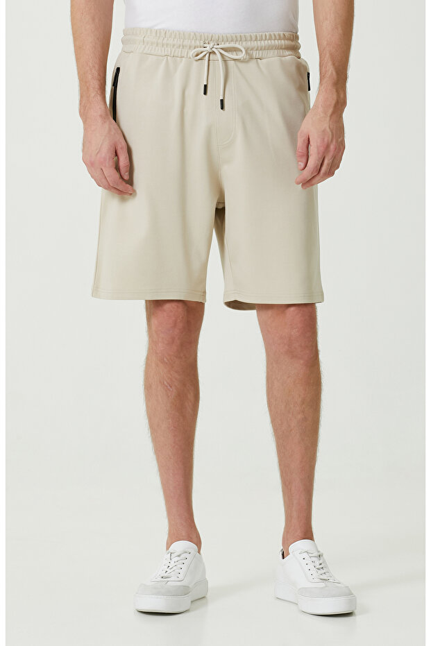 Bej Düz Paça Şort - 2