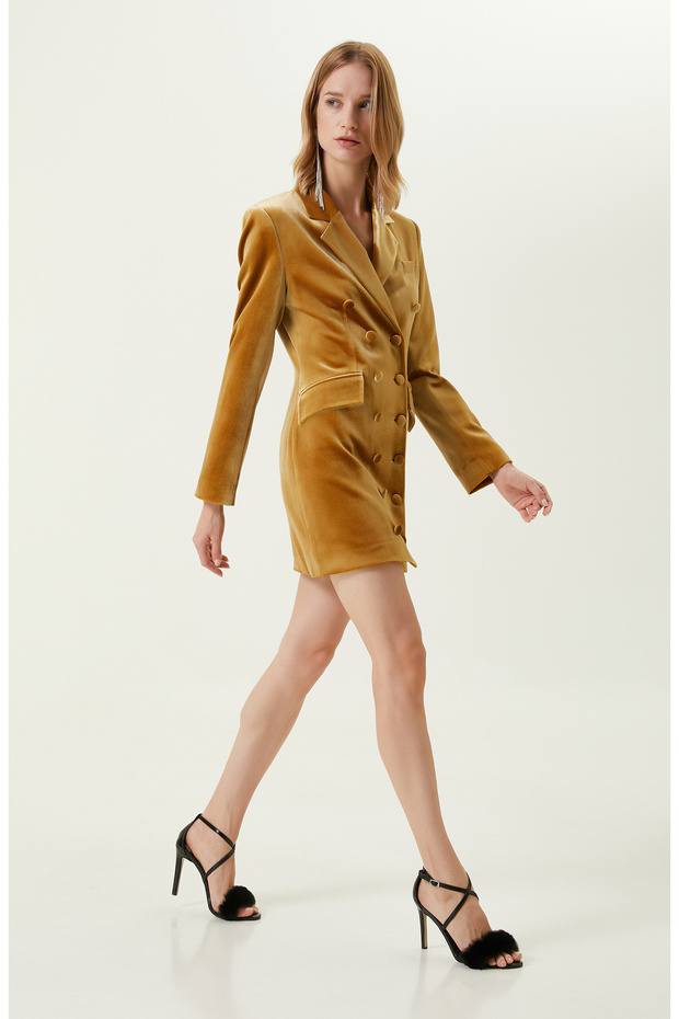 Gold Kadife Elbise - 1